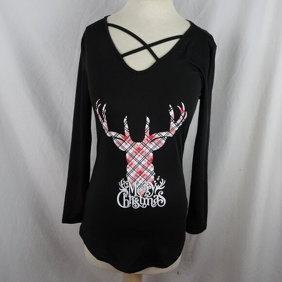 Reindeer Merry Christmas Women Long Sleeves  Shirt Size S - Picture 1 of 8